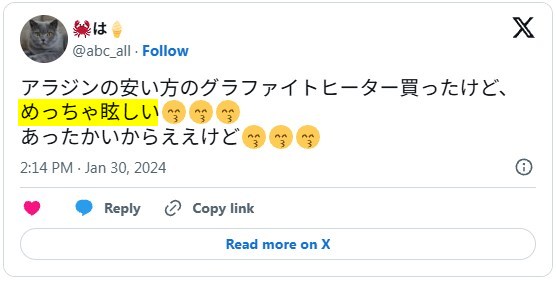アラジン グラファイトヒーターデメリット 眩しい