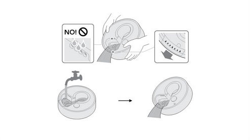 お手入れのときは、排水方向の矢印に合わせて排水口から残った水を捨て、そのまますすぎましょう。