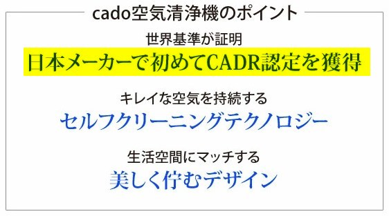 カドー空気清浄機の特徴をまとめた説明画像