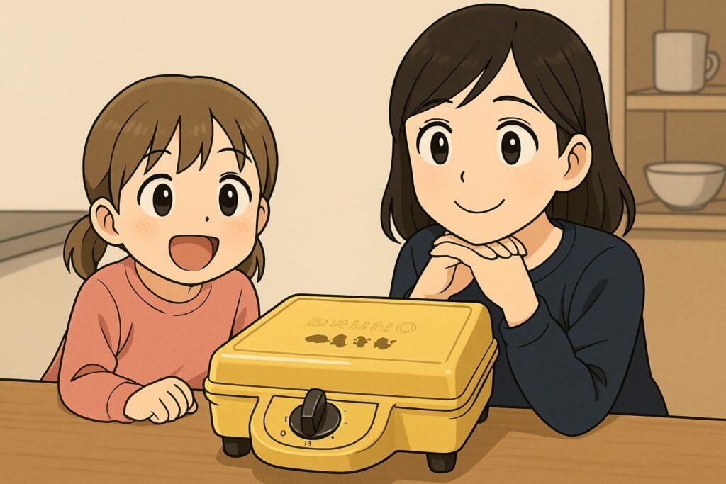 タイマーをセットして待つ親子の様子