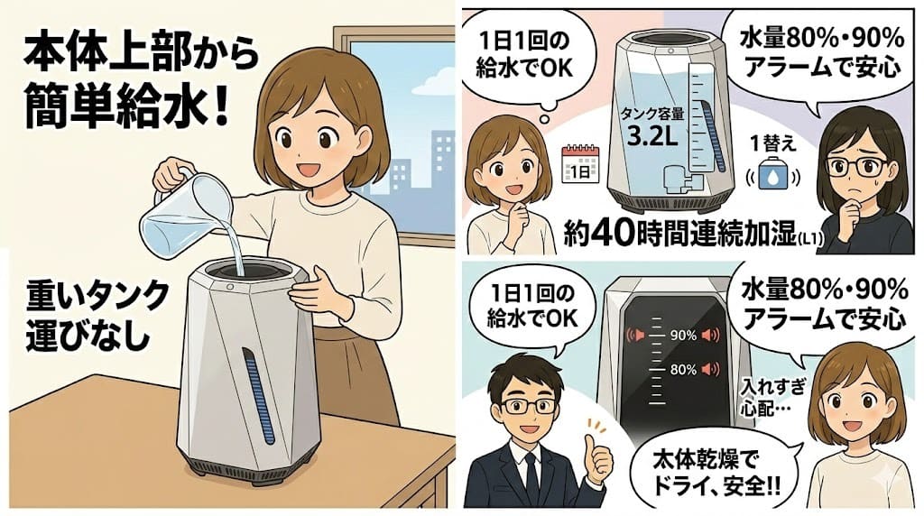 エアドッグモイ(多面体デザイン)上部給水大容量機能紹介