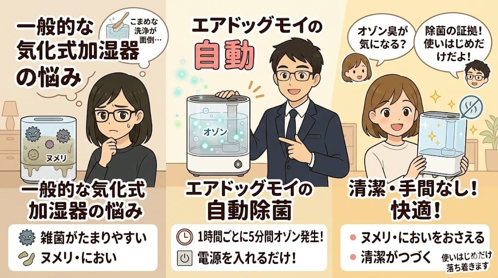 エアドッグモイはオゾンでタンクの水を自動除菌