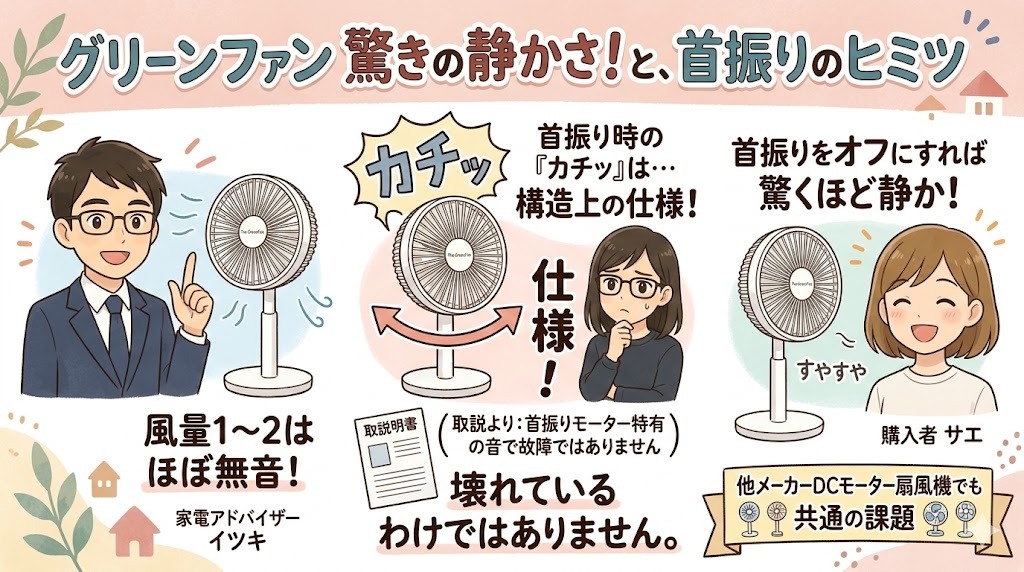 The GreenFanの首振り「カチッ」音は仕様で故障ではない