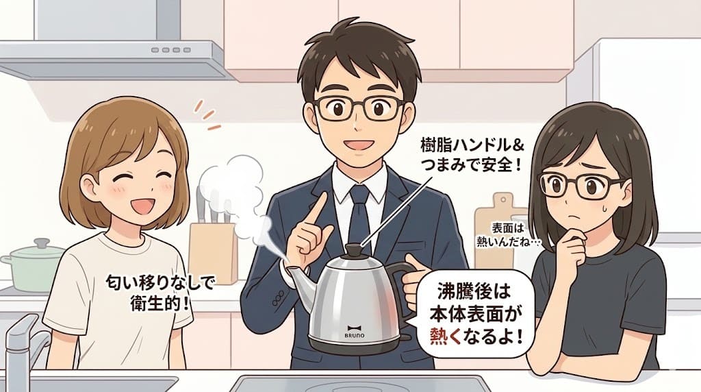 ブルーノケトルの本体熱さと樹脂ハンドルの安全性を解説