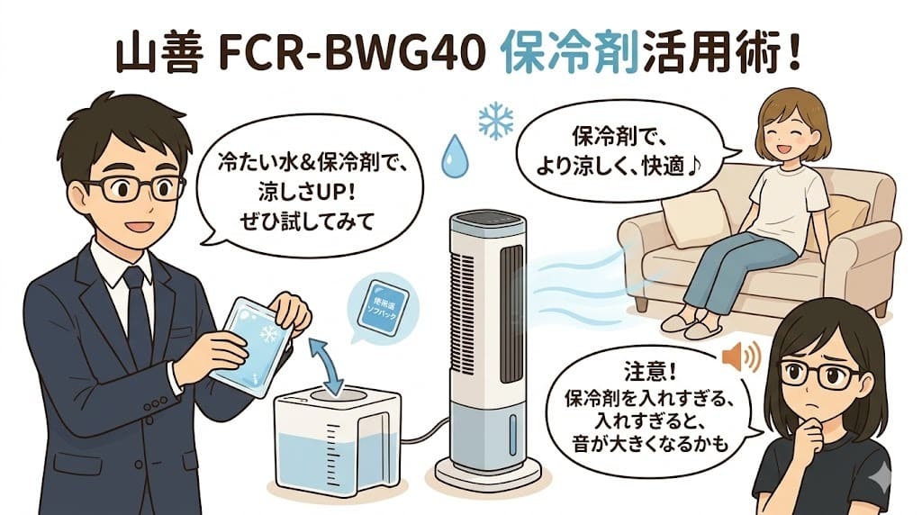 山善FCR-BWG40 保冷剤・冷たい水で涼しさアップ、音の注意点