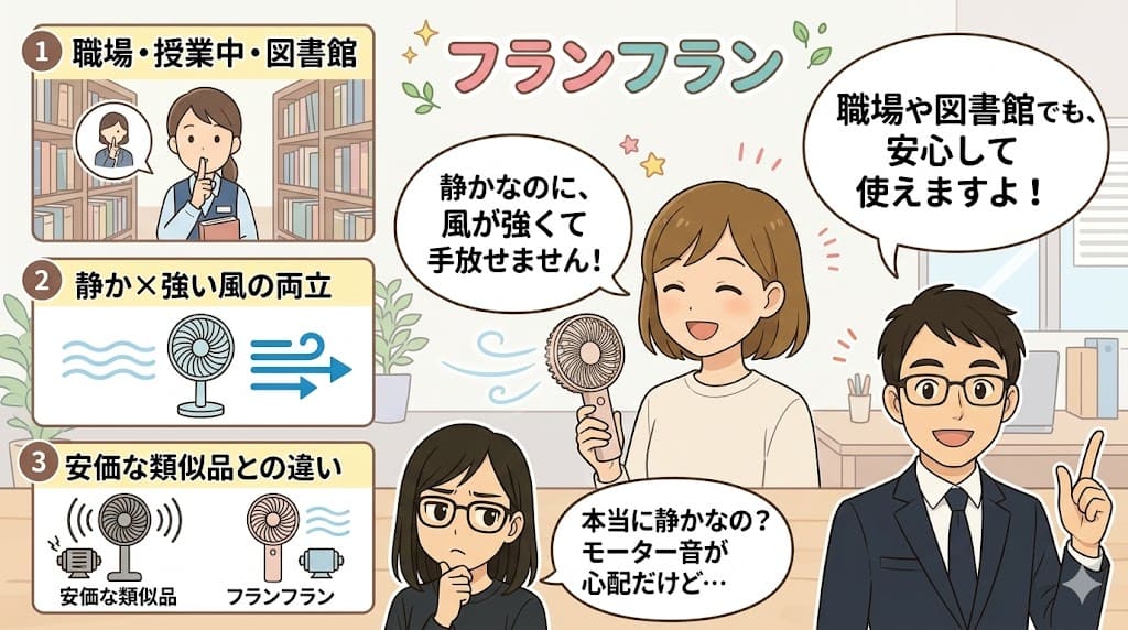 口コミで高評価!静音性と風量を両立したフランフランハンディファン