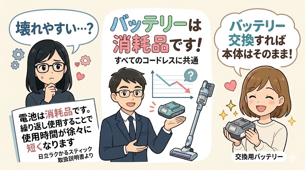 コードレス掃除機のバッテリーは消耗品!交換で長く使える