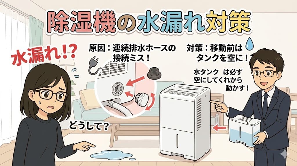 除湿機の水漏れ対策、ゴム栓と栓の取り付け、タンクの水抜き解説