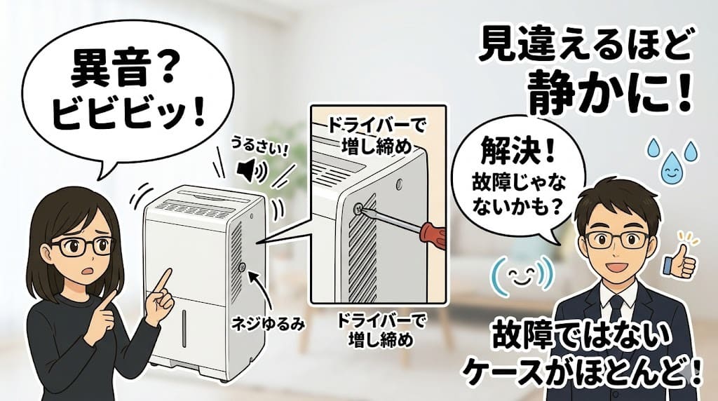 除湿機IJC-J56の異音対策、ネジ増し締め方法の解説