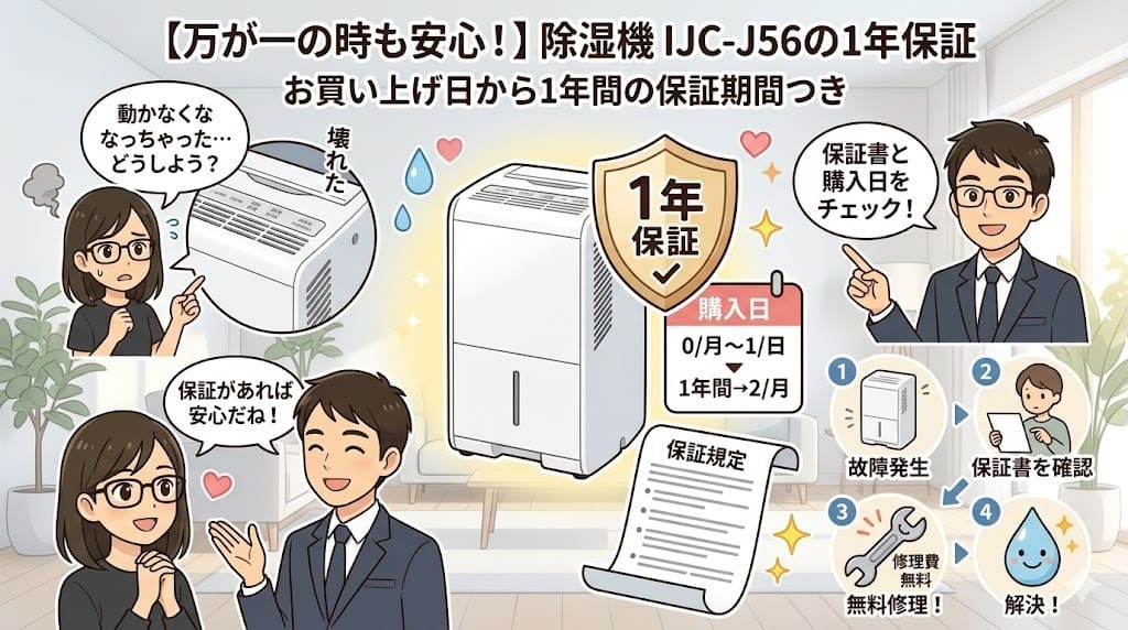 アイリスオーヤマ除湿機 IJC-J56の1年間保証と修理対応の解説