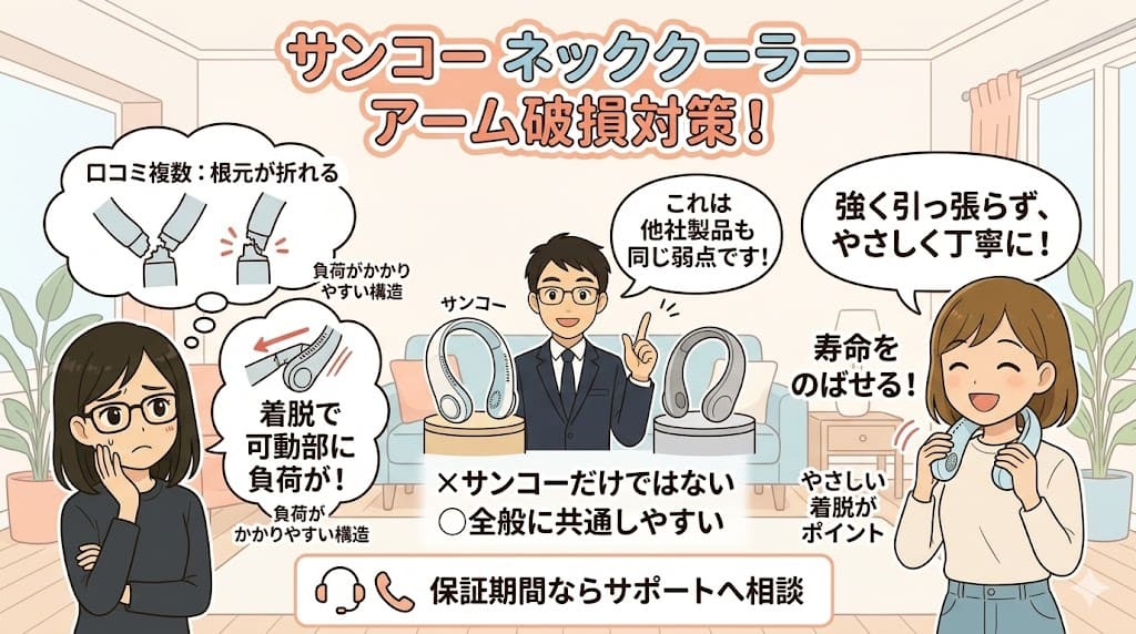 ネッククーラーのアーム破損対策と、やさしく扱う方法の解説