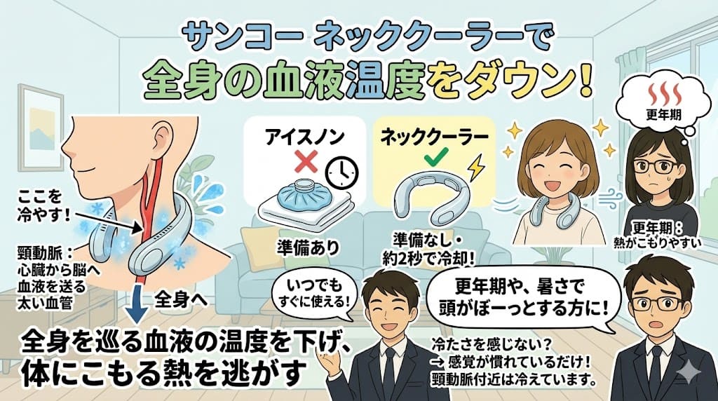 サンコーネッククーラーの頸動脈冷却と瞬時冷却の効果解説