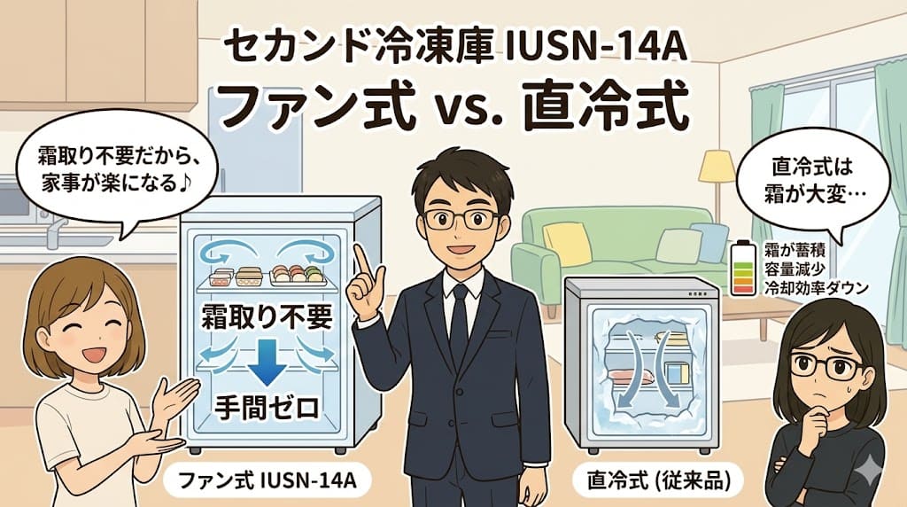 冷凍庫IUSN-14Aのファン式と霜取り不要の解説。家事の手間がゼロになるメリット。
