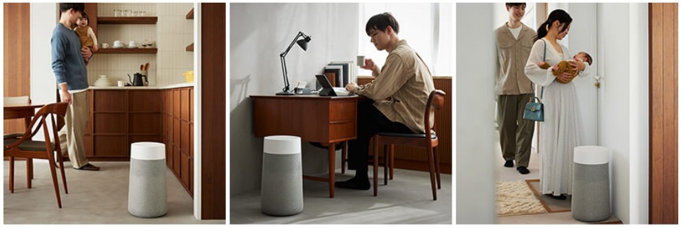 ブルーエア Blue Max 3250iをキッチン・書斎・玄関に置いた北欧インテリアの生活シーン3枚
