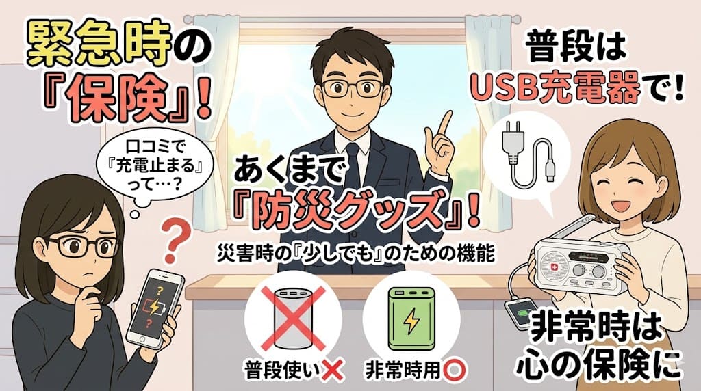 防災ラジオライト5000の緊急スマホ充電機能と注意点
