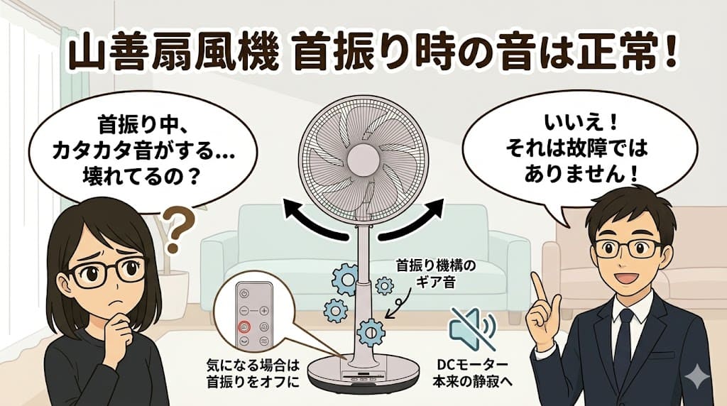 山善扇風機YLX-AED30の首振り時の音は正常。故障ではない解説