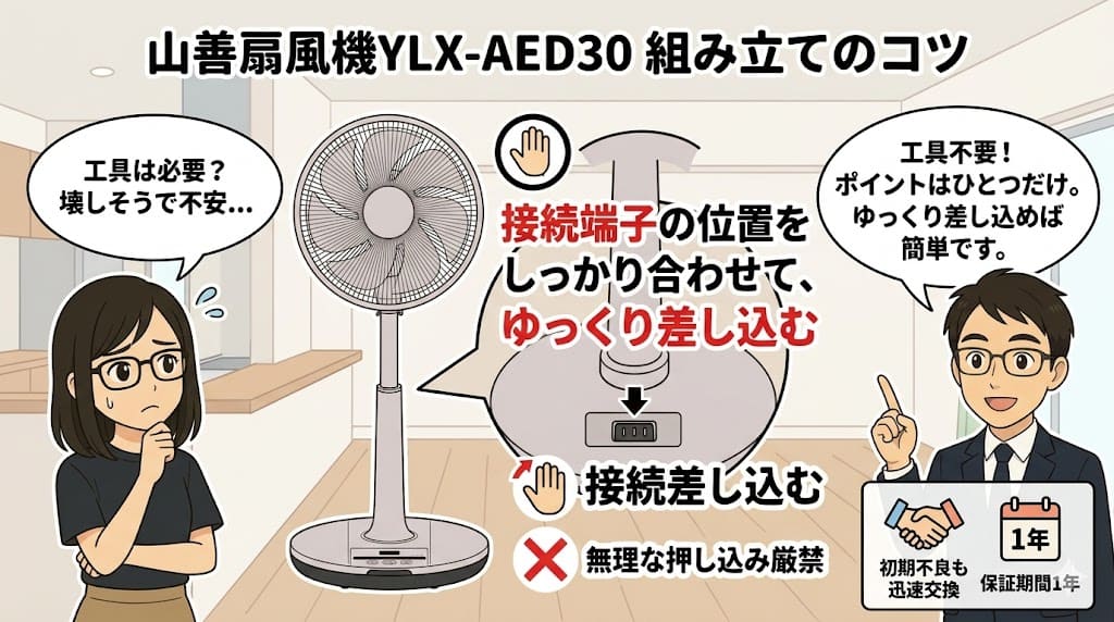 山善扇風機YLX-AED30の組み立て方のコツと破損防止ポイント