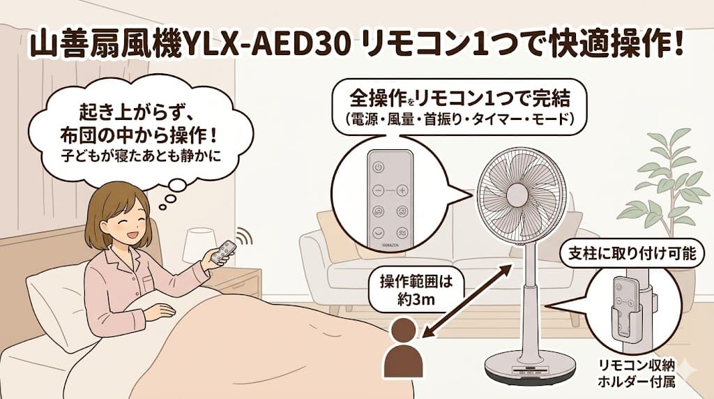 山善扇風機YLX-AED30のリモコン全操作と収納ホルダーの解説